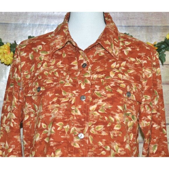 NWT Lemon Grass Ladies M Burnt Orange Lightweight Jacket Button Up Leaf Pattern - Picture 2 of 10